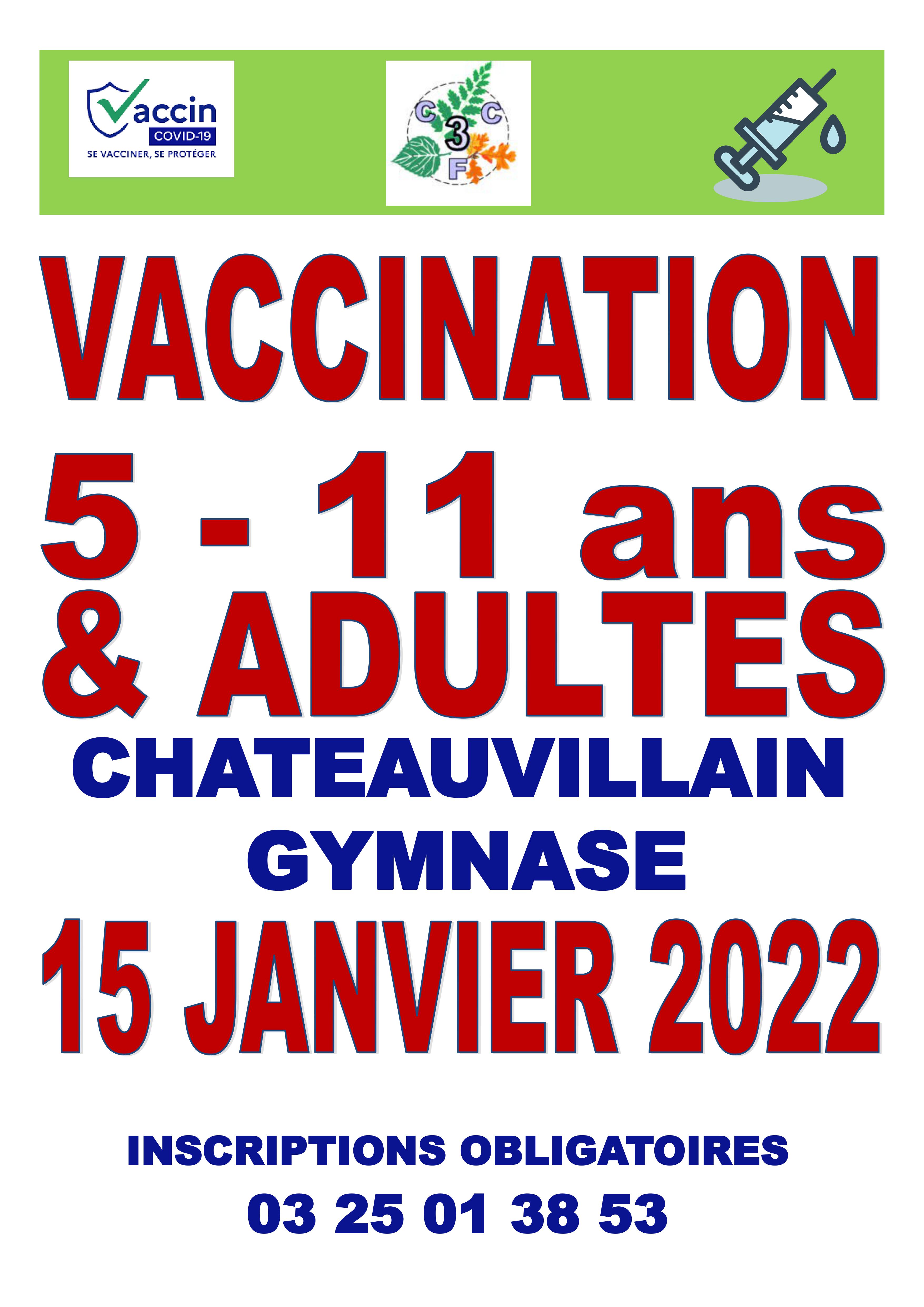 Vaccination enfants et adultes – Samedi 15 janvier – Châteauvillain