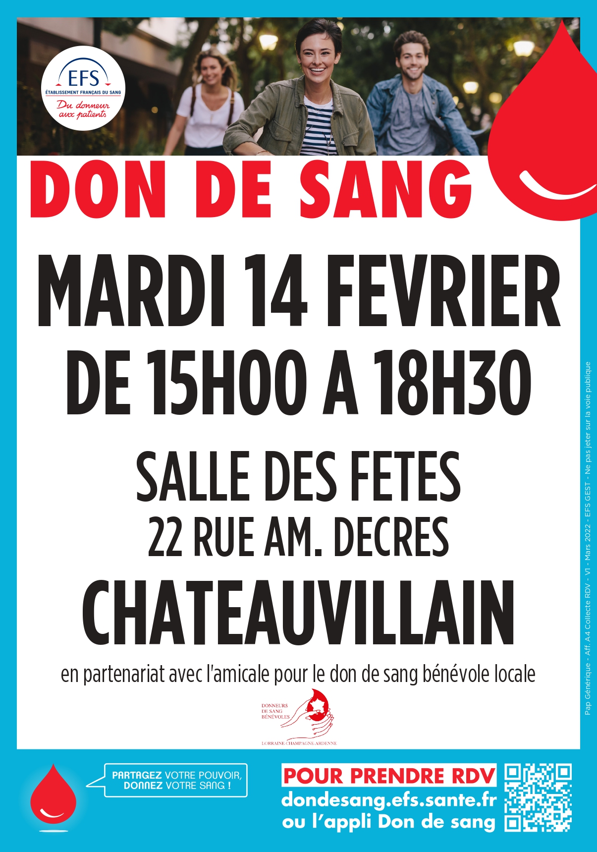 DON DE SANG – CHATEAUVILLAIN – MARDI 14 FÉVRIER 2023