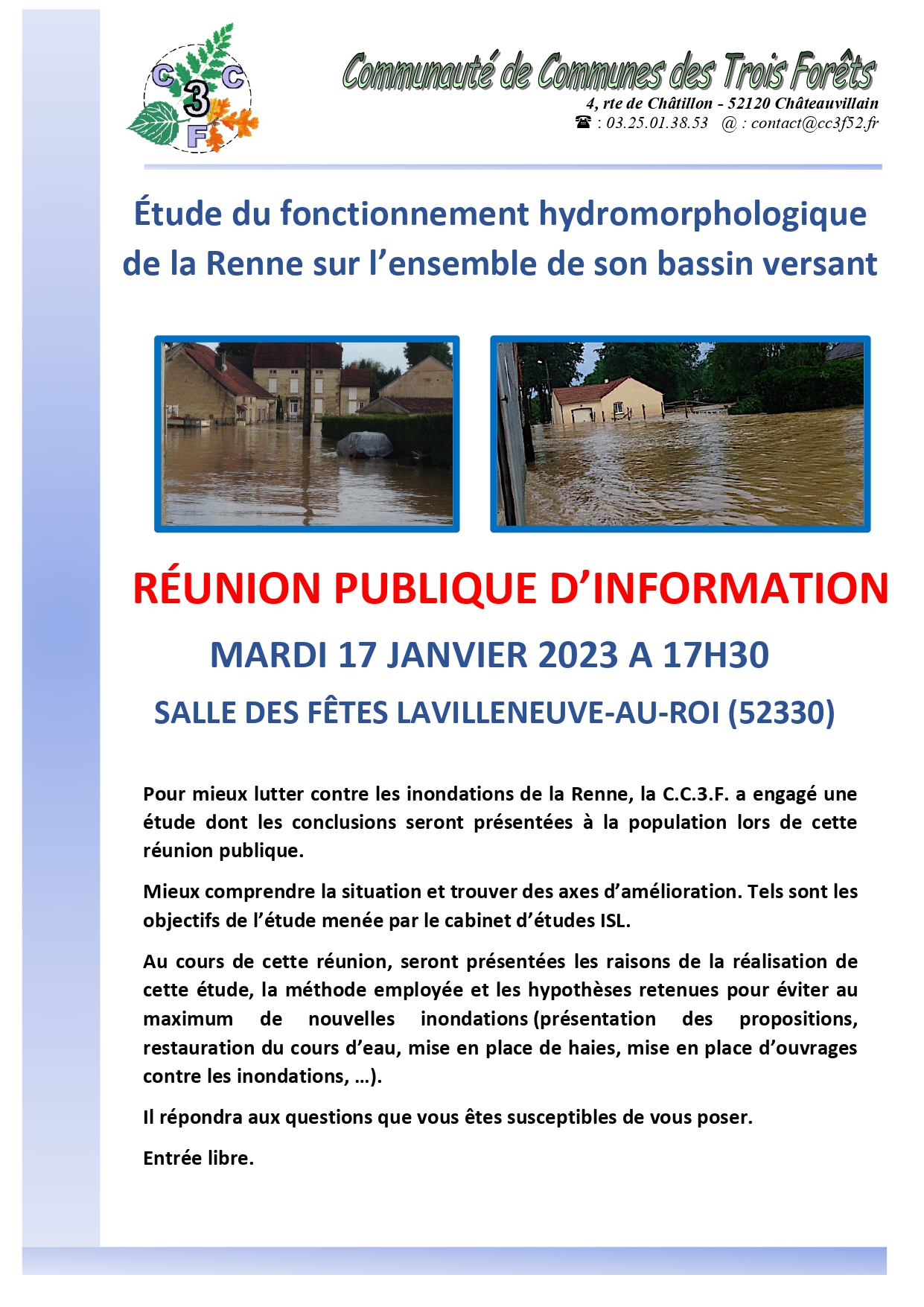 GEMAPI – Réunion publique d’information – Mardi 17 janvier 2023 à 17h30 – Lavilleneuve-au-Roi