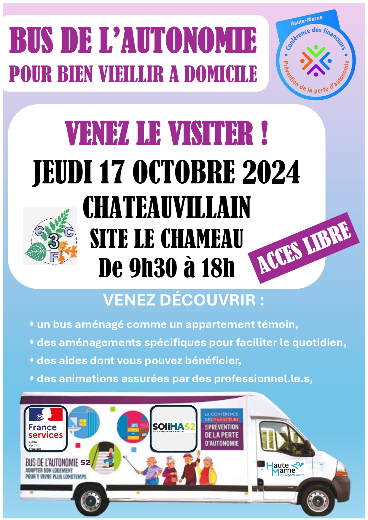 Bus de l’Autonomie – Jeudi 17 Octobre 2024 – Site le Chameau – CHATEAUVILLAIN