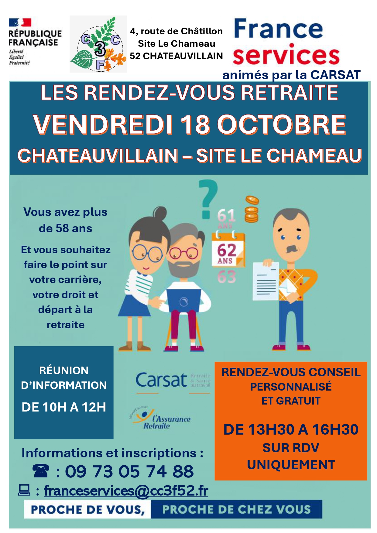 LES RENDEZ-VOUS RETRAITE – VENDREDI 18 OCTOBRE – SITE LE CHAMEAU – CHATEAUVILLAIN