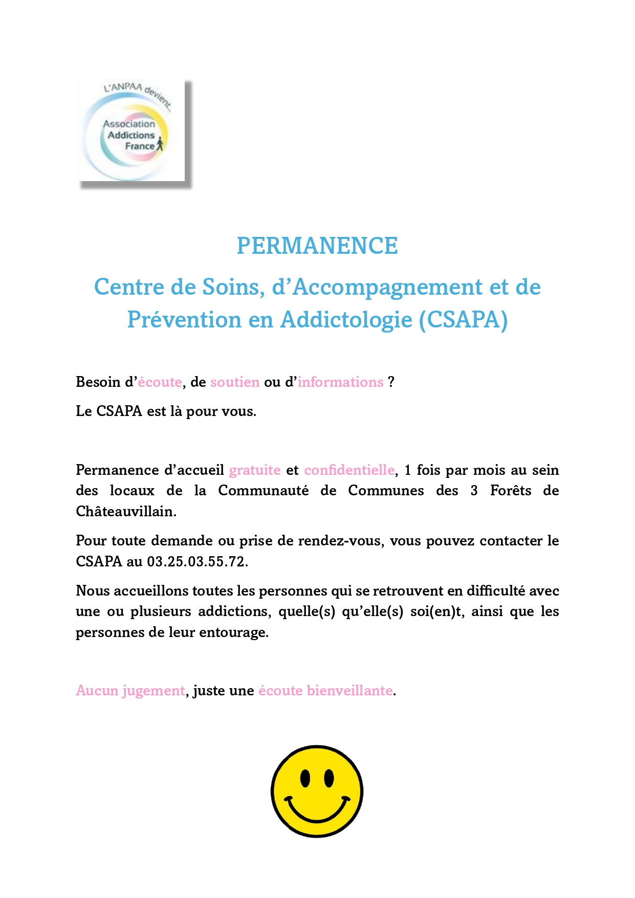 Permanence du CSAPA à la CC3F