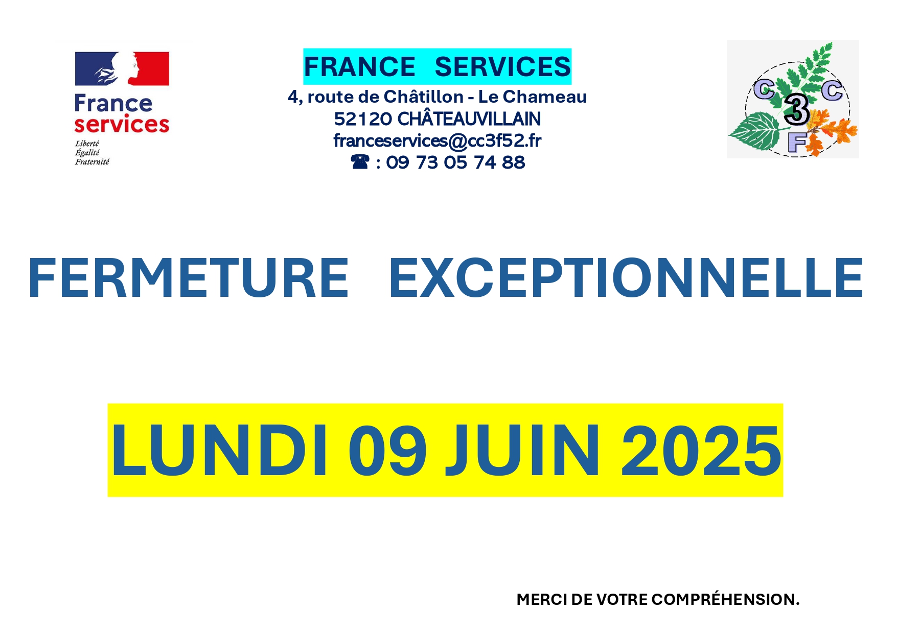 France Services exceptionnellement fermé lundi 9 juin 2025