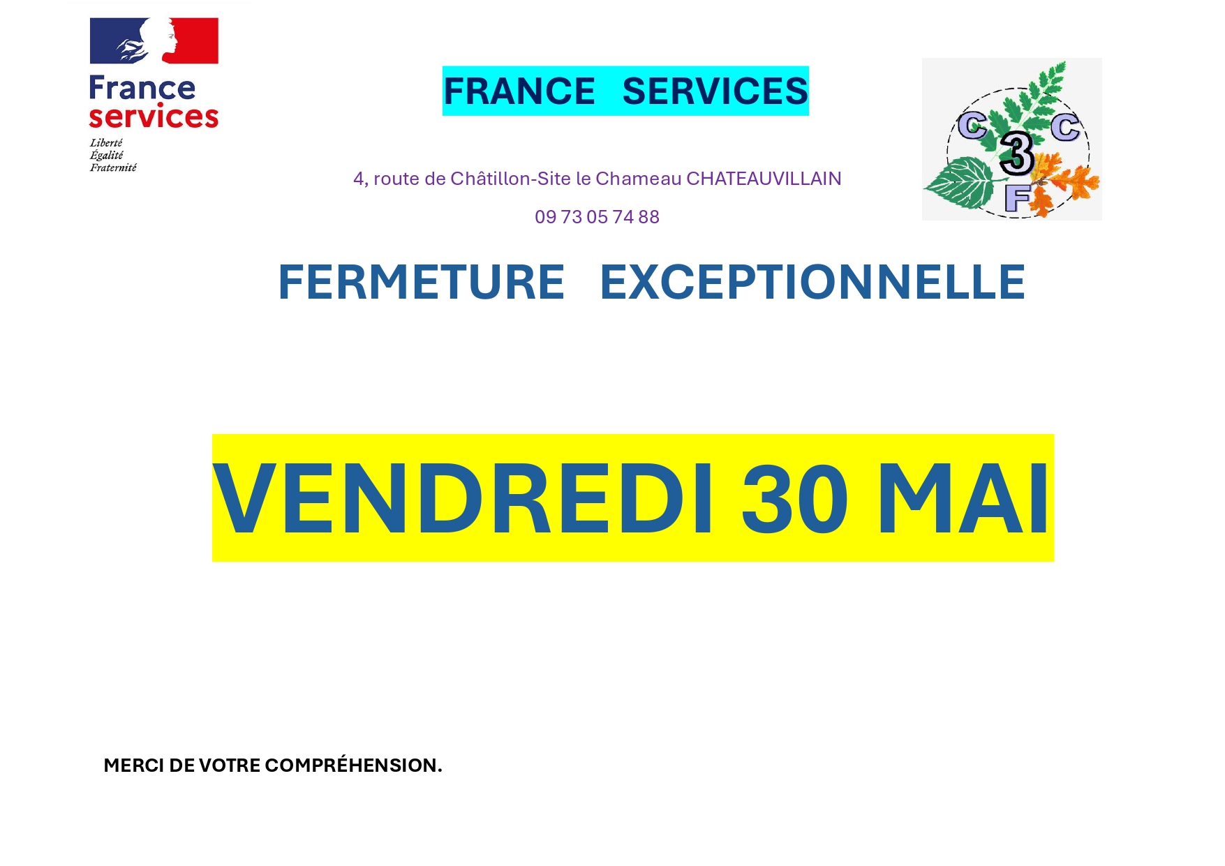 France Services exceptionnellement fermé vendredi 30 mai 2025