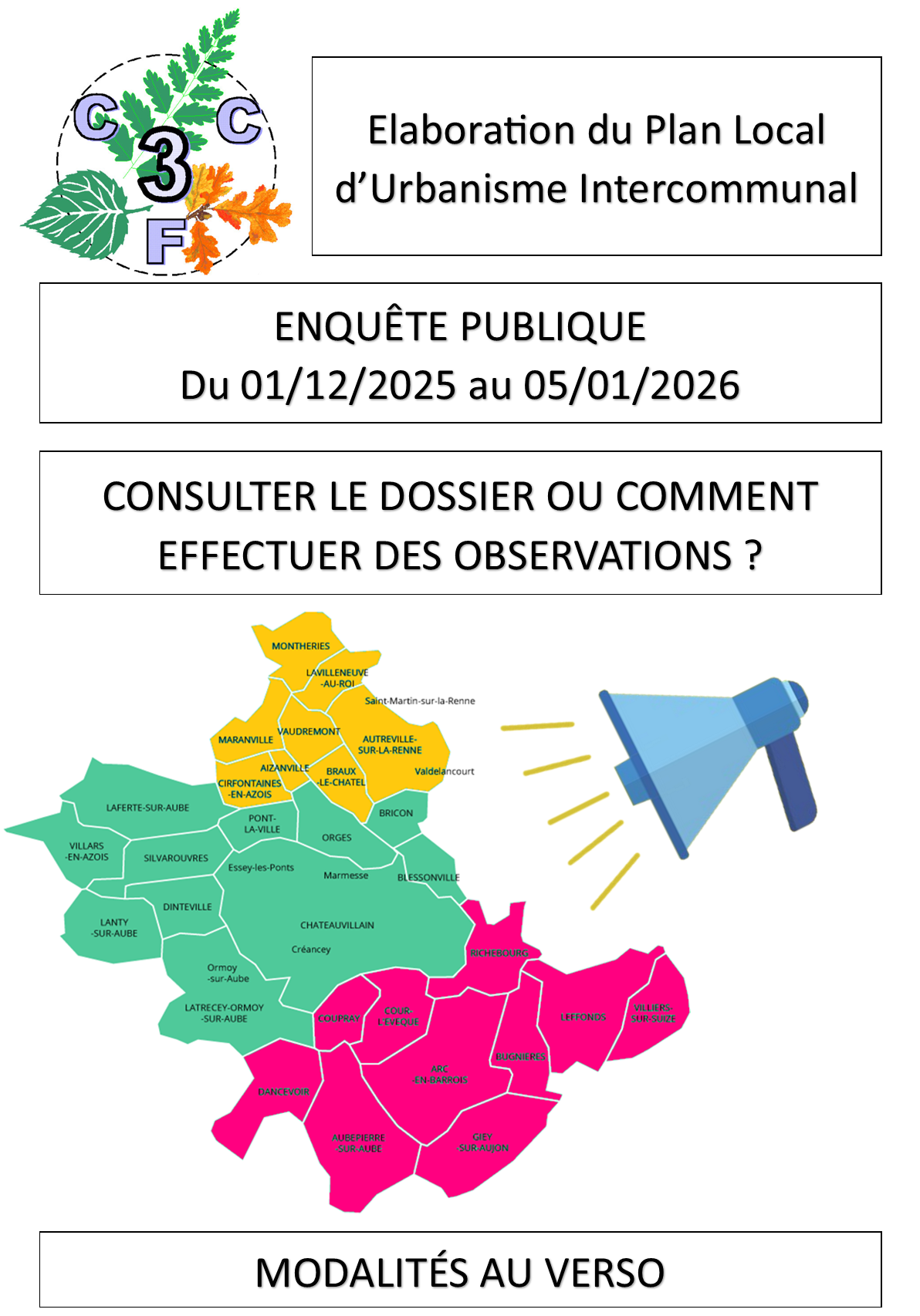 PLUi CC3F : Modalités de participation à l’enquête publique