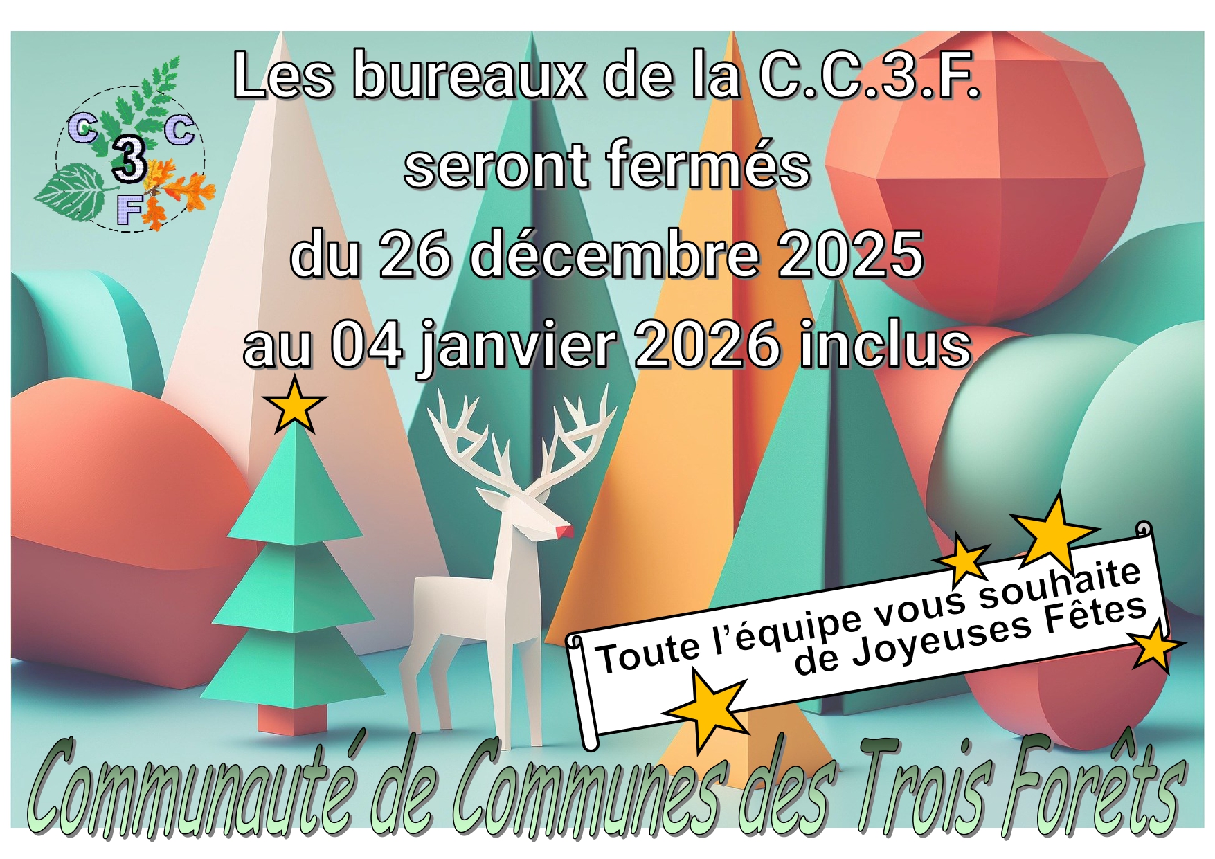 Fermeture de la CC3F jusqu’au 04/01/2026