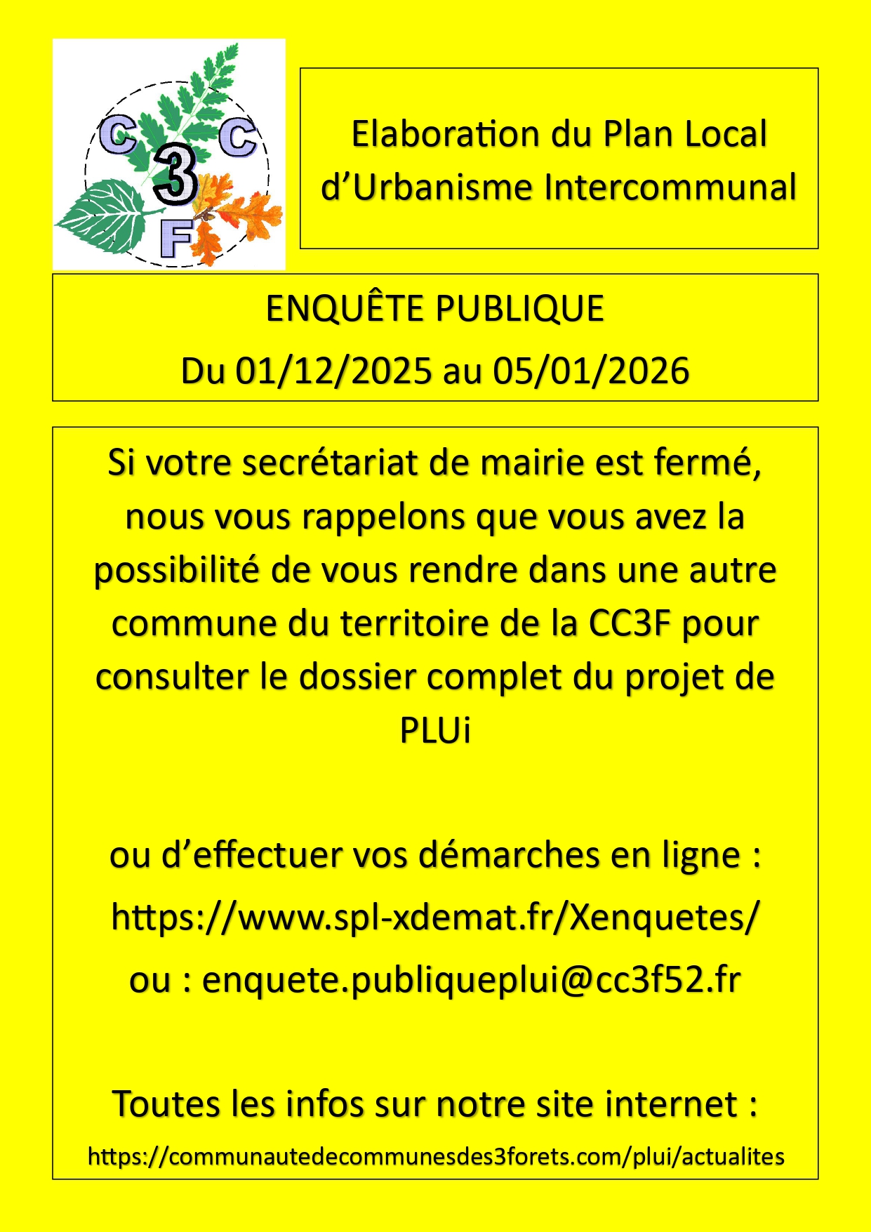 PLUi CC3F : Info Enquête publique