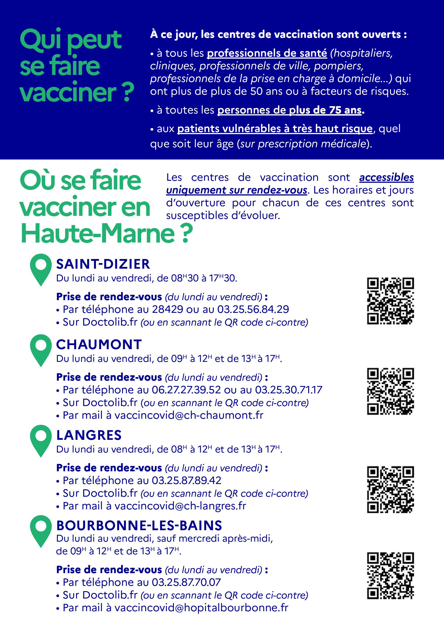Centres de vaccinations COVID-19 en Haute-Marne